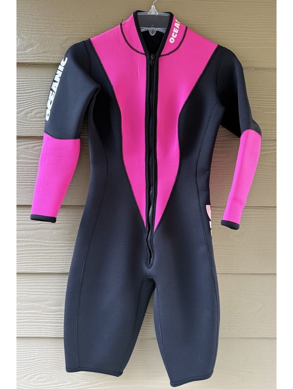 Oceanic Women's Neoprene Rubber Zip Face Back Laminated Black Pink Wetsuit Sz S